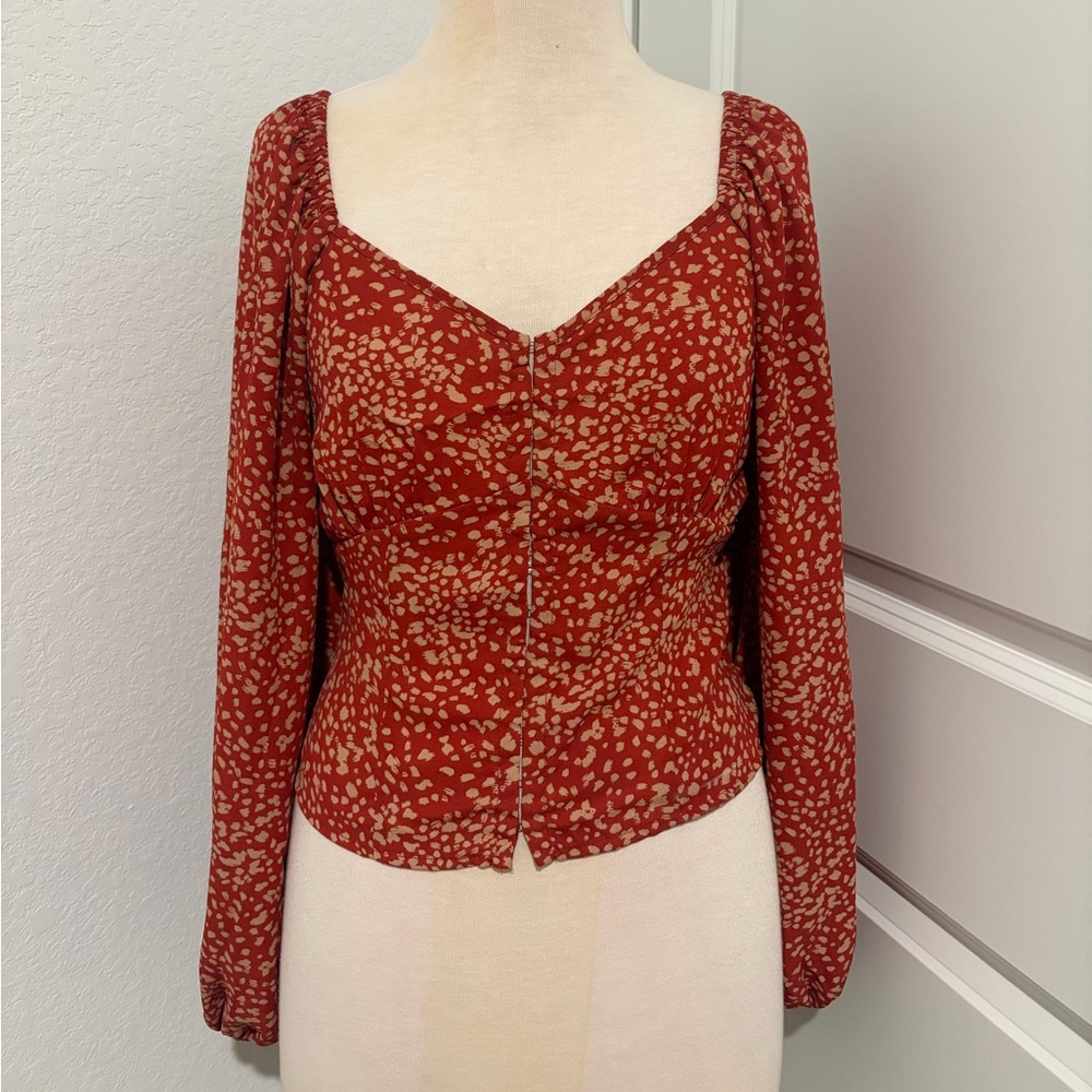 Rust Printed Long Sleeve Top – Size M